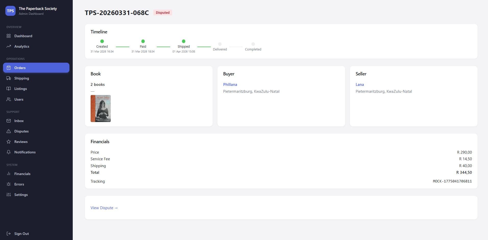 Order detail, one page